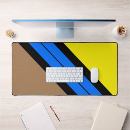 Helderblauwe zwarte racestrepen op Mocha Yellow Bureaumat