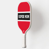 Helderblauwe zwarte witte strepen SUPER MOM-tekst Pickleball Paddle (Links)
