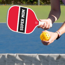 Helderblauwe zwarte witte strepen SUPER MOM-tekst Pickleball Paddle