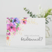 Helderbloemen en goudbridesmaid kaart (Staand voorkant)