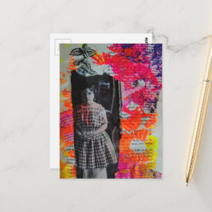 Helderbloemige Vintage Kind Mixed Media Collage Briefkaart