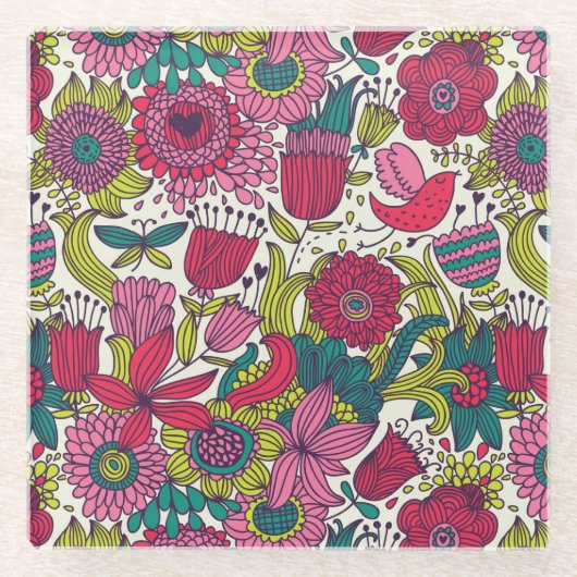 Helderbloempatroon Glazen Onderzetter (Voorkant)