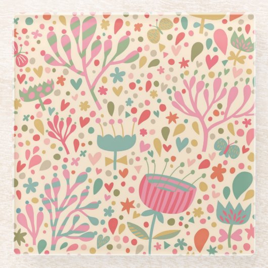 Helderbloempatroon Glazen Onderzetter (Voorkant)