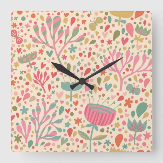 Helderbloempatroon Vierkante Klok (Voorkant)