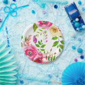 Helderbloemroze lentekbotanische moderne flens papieren bordje (Feest)