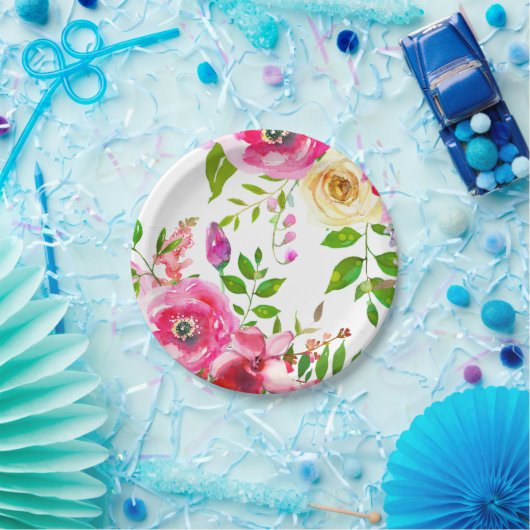 Helderbloemroze lentekbotanische moderne flens papieren bordje (Feest)