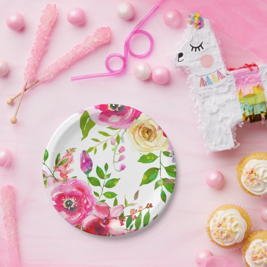 Helderbloemroze lentekbotanische moderne flens papieren bordje (Feest)