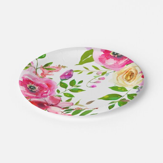 Helderbloemroze lentekbotanische moderne flens papieren bordje (Gekanteld)