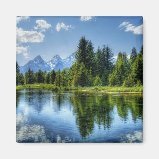 Helderbos met berg en meer magneet