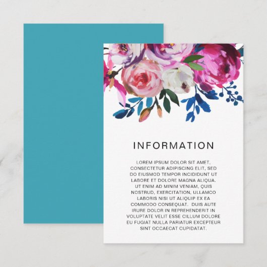 Helderbruin Blauwgroen roze Floral Modern Wedding Informatiekaartje (Voorkant / Achterkant)