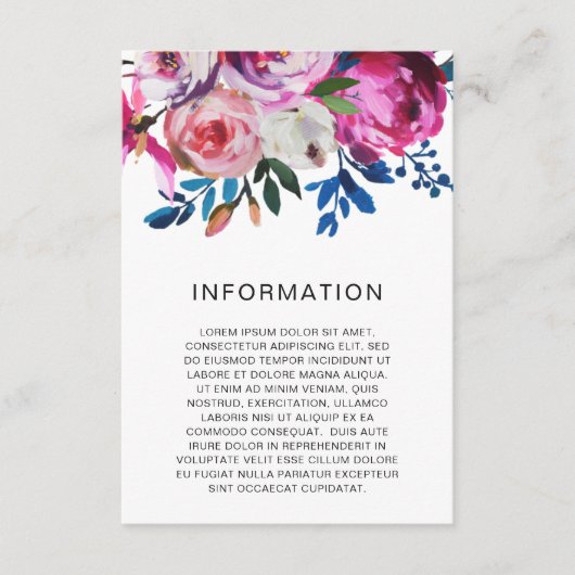 Helderbruin Blauwgroen roze Floral Modern Wedding Informatiekaartje (Voorkant)
