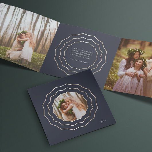 Heldercirkel | Elegant Navy & Gold Photo Drieluik Wenskaart