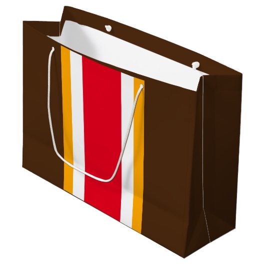 Heldere 70s Rood Bruin Wit Geel Racing Stripes Groot Cadeauzakje (Voorkant Gekanteld)