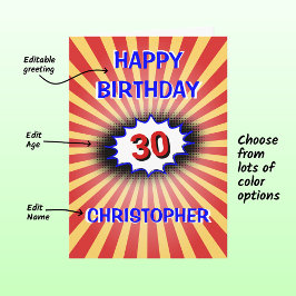 Heldere aangepaste naam voor verjaardag en leeftij kaart