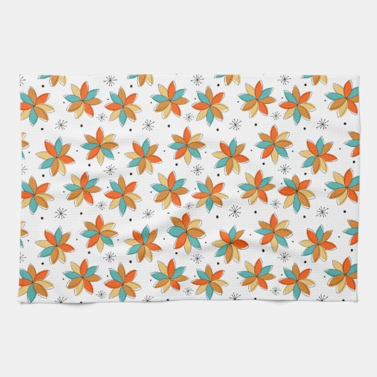 Heldere Abstracte bloemen Mid Century Pattern Theedoek (Horizontaal)