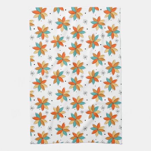 Heldere Abstracte bloemen Mid Century Pattern Theedoek (Verticaal)