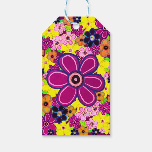 Heldere Abstracte bloemkunst Cadeaulabel (Voorkant)