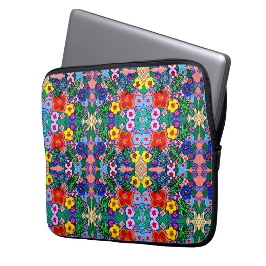 Heldere Abstracte bloemkunst Laptop Sleeve (Voorkant Links)