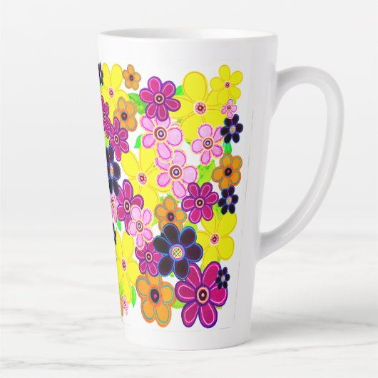 Heldere Abstracte bloemkunst Latte Mok (Rechts)