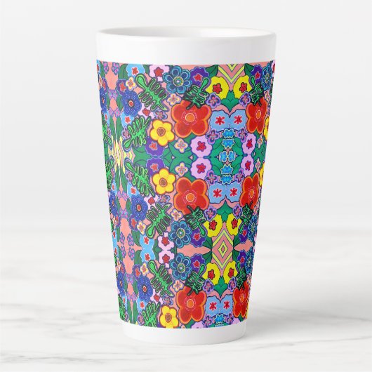 Heldere Abstracte bloemkunst Latte Mok (Voorkant)