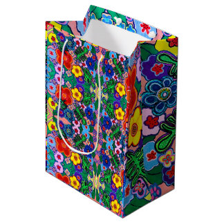 Heldere Abstracte bloemkunst Medium Cadeauzakje