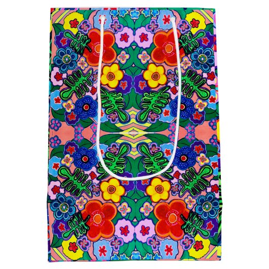 Heldere Abstracte bloemkunst Medium Cadeauzakje (Achterkant)