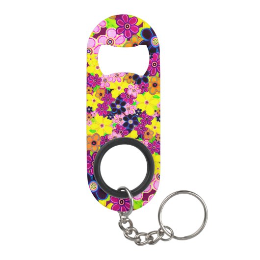 Heldere Abstracte bloemkunst Mini Flessenopener (Achterkant)