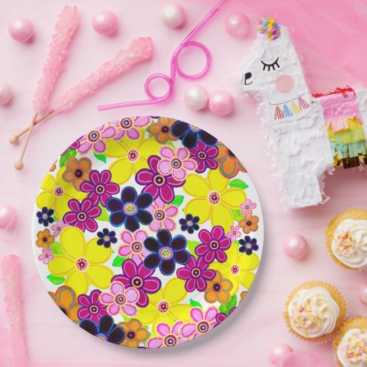 Heldere Abstracte bloemkunst Papieren Bordje (Feest)