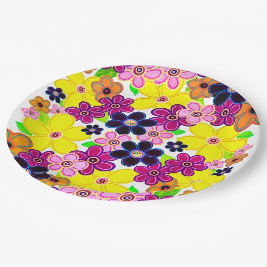 Heldere Abstracte bloemkunst Papieren Bordje (Gekanteld)