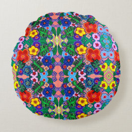 Heldere Abstracte bloemkunst Rond Kussen