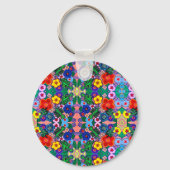 Heldere Abstracte bloemkunst Sleutelhanger (Voorkant)