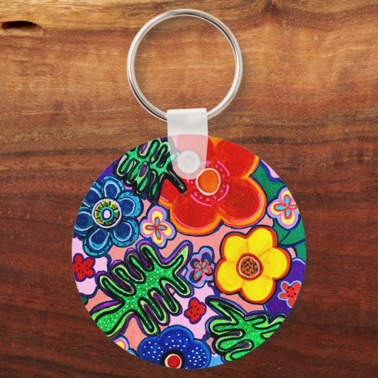 Heldere Abstracte bloemkunst Sleutelhanger (Achterkant)