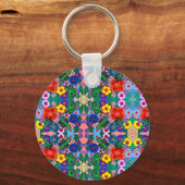 Heldere Abstracte bloemkunst Sleutelhanger (Voorkant)