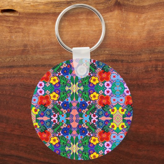 Heldere Abstracte bloemkunst Sleutelhanger (Voorkant)