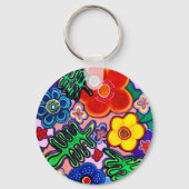 Heldere Abstracte bloemkunst Sleutelhanger (Achterkant)
