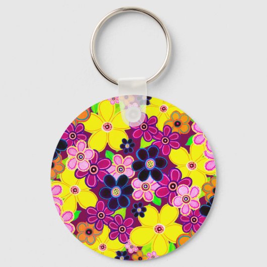 Heldere Abstracte bloemkunst Sleutelhanger (Voorkant)