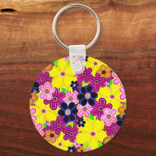 Heldere Abstracte bloemkunst Sleutelhanger (Achterkant)