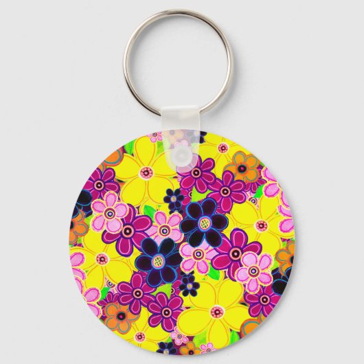 Heldere Abstracte bloemkunst Sleutelhanger (Achterkant)