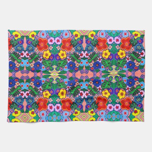 Heldere Abstracte bloemkunst Theedoek (Horizontaal)