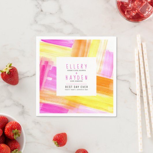 Heldere abstracte kunst roze gele perzik bruiloft servet (Insitu)