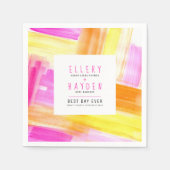 Heldere abstracte kunst roze gele perzik bruiloft servet (Voorkant)