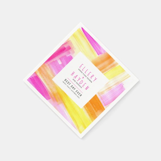 Heldere abstracte kunst roze gele perzik bruiloft servet (Hoek)