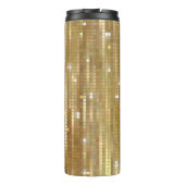 Heldere abstracte mozaïekgolden achtergrond met gl thermosbeker (Achterkant)