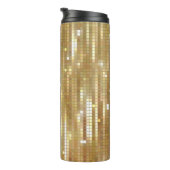 Heldere abstracte mozaïekgolden achtergrond met gl thermosbeker (Geroteerd rechts)