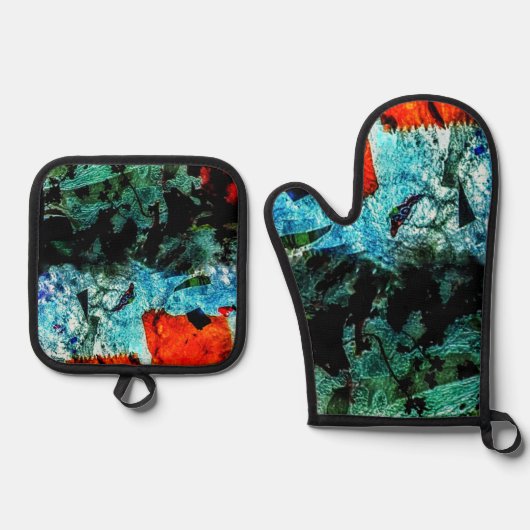Heldere abstracte pannenlap en ovenwant, Gewone Ovenwant & Pannenlap Set (Voorkant)