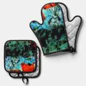 Heldere abstracte pannenlap en ovenwant, Gewone Ovenwant & Pannenlap Set (Voorkant / Achterkant)