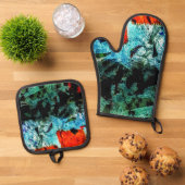 Heldere abstracte pannenlap en ovenwant, Gewone Ovenwant & Pannenlap Set (Top down)