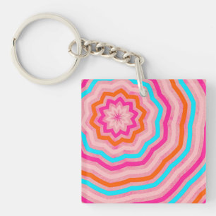 Heldere Abstracte Pret Bloem in Oranje Roze Teal Sleutelhanger