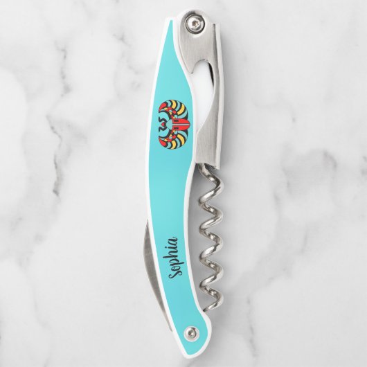 Heldere Abstracte Scarab Kever op aqua Blue Kurkentrekker (Achterkant)