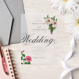 Heldere Acryl Tropische Hibiscus bruiloft Vellum Uitnodigingen